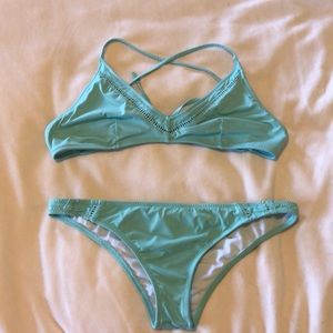 Teal cross back bikini